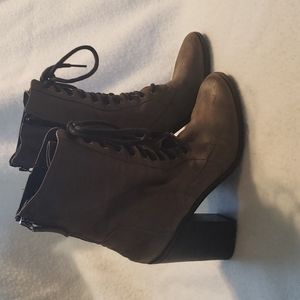 Boutique 9 BT Dustan Grey Chunky Heel Zip Up/Lace Up Boots